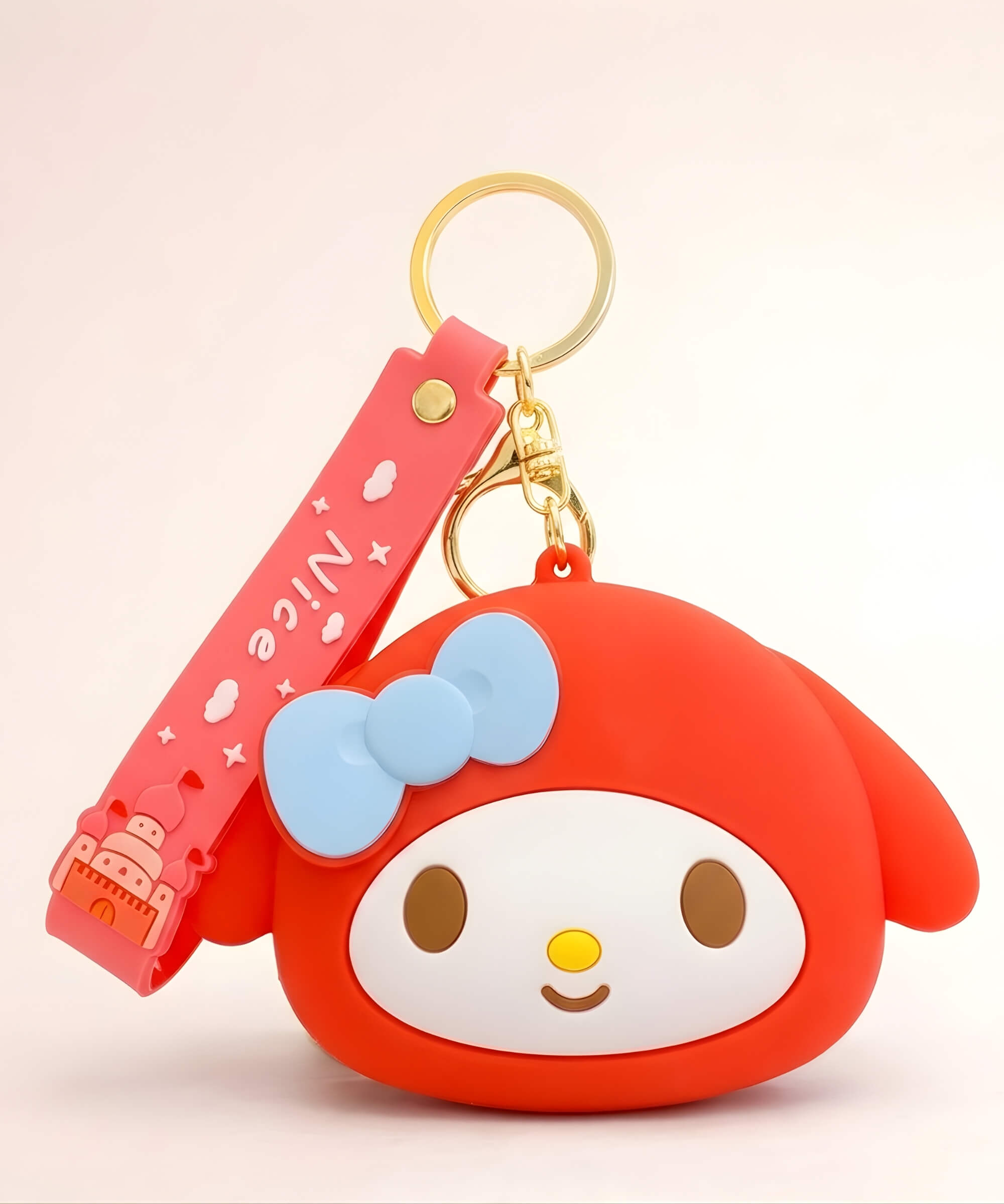 My Melody silicone coin purse keychain in red, kawaii Sanrio character pouch with strap