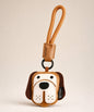 Beagle face PU leather bag charm keychain on a neutral background.