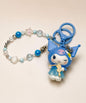 Blue Kuromi violin Sanrio beaded keychain with blue beads, shell detail and character charm