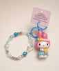 Blue My Melody accordion Sanrio beaded keychain with pearl-look beads, star charm and blue ring hardware