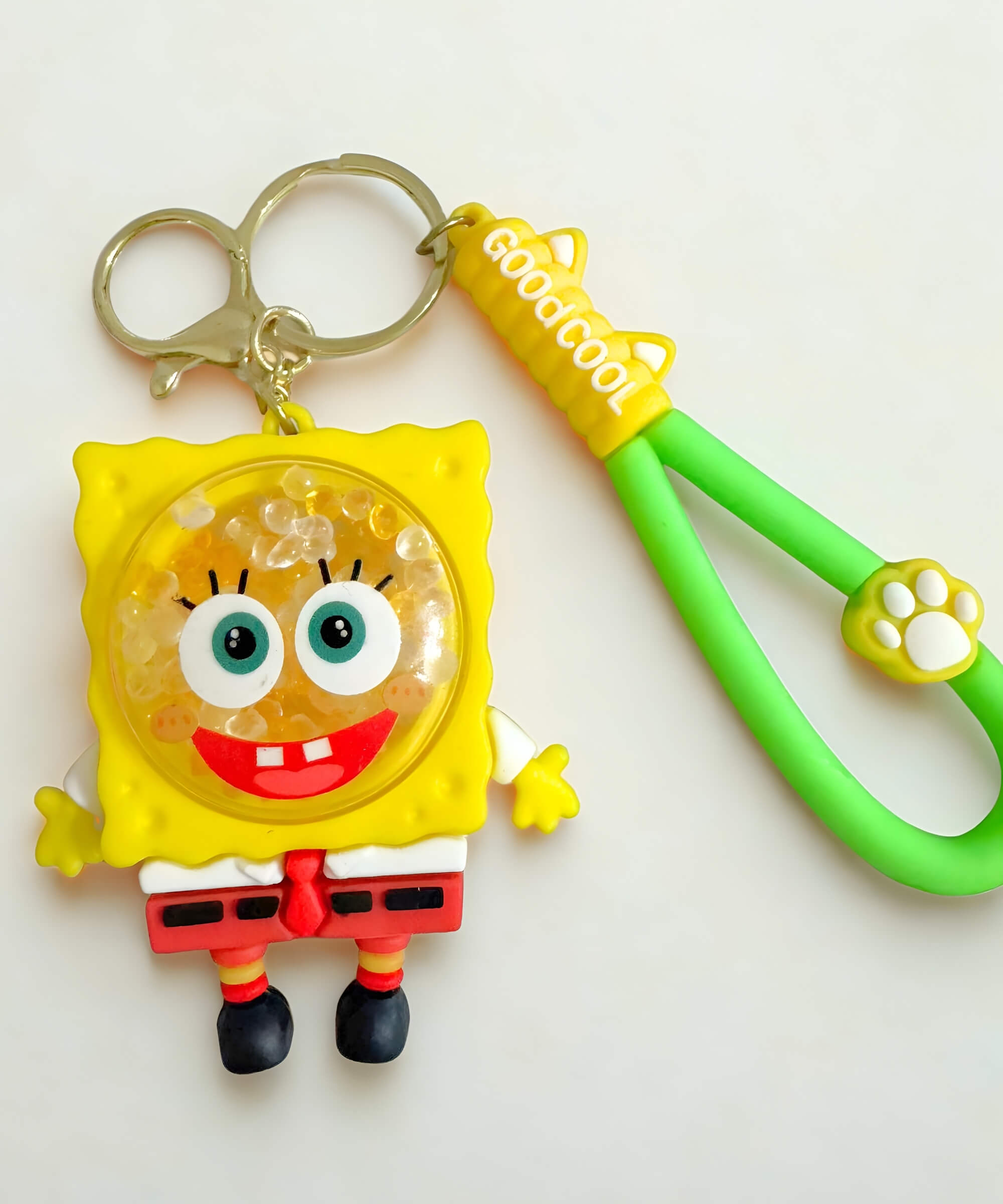 SpongeBob style bubble bead keychain with shaker beads and flexible strap