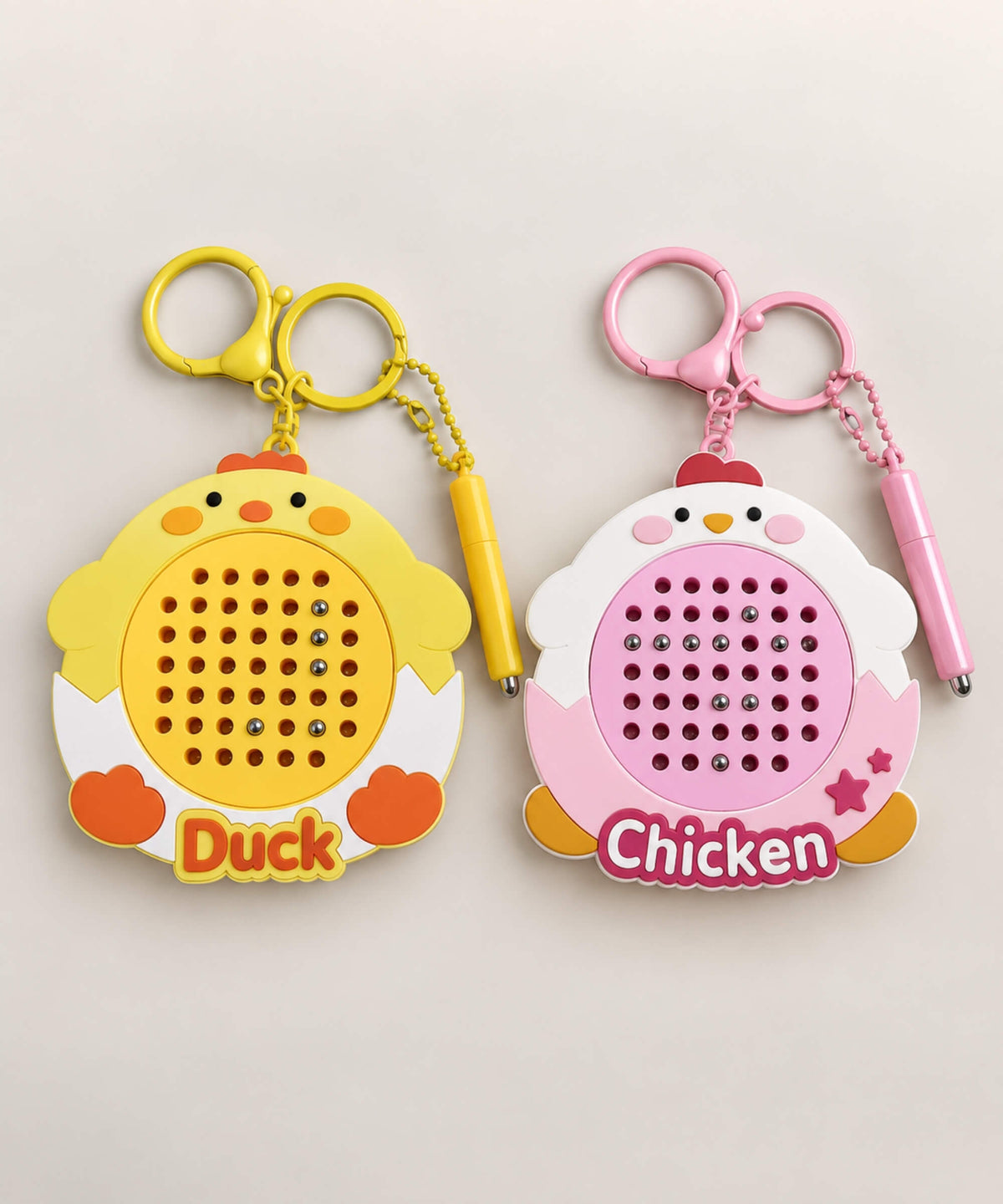 Chicken and Duck magnetic bead drawing keychain variants with magnetic pens