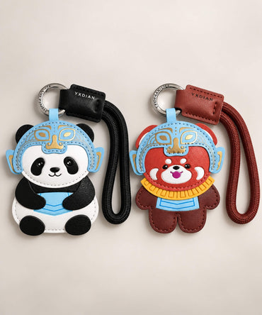 Chinese opera-inspired PU leather bag charm keychains in Panda and Red Panda designs