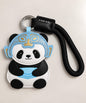 Black and white Panda Chinese opera-inspired PU leather bag charm keychain with blue and gold details