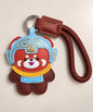 Red Panda Chinese opera-inspired PU leather bag charm keychain with blue, gold and brown details