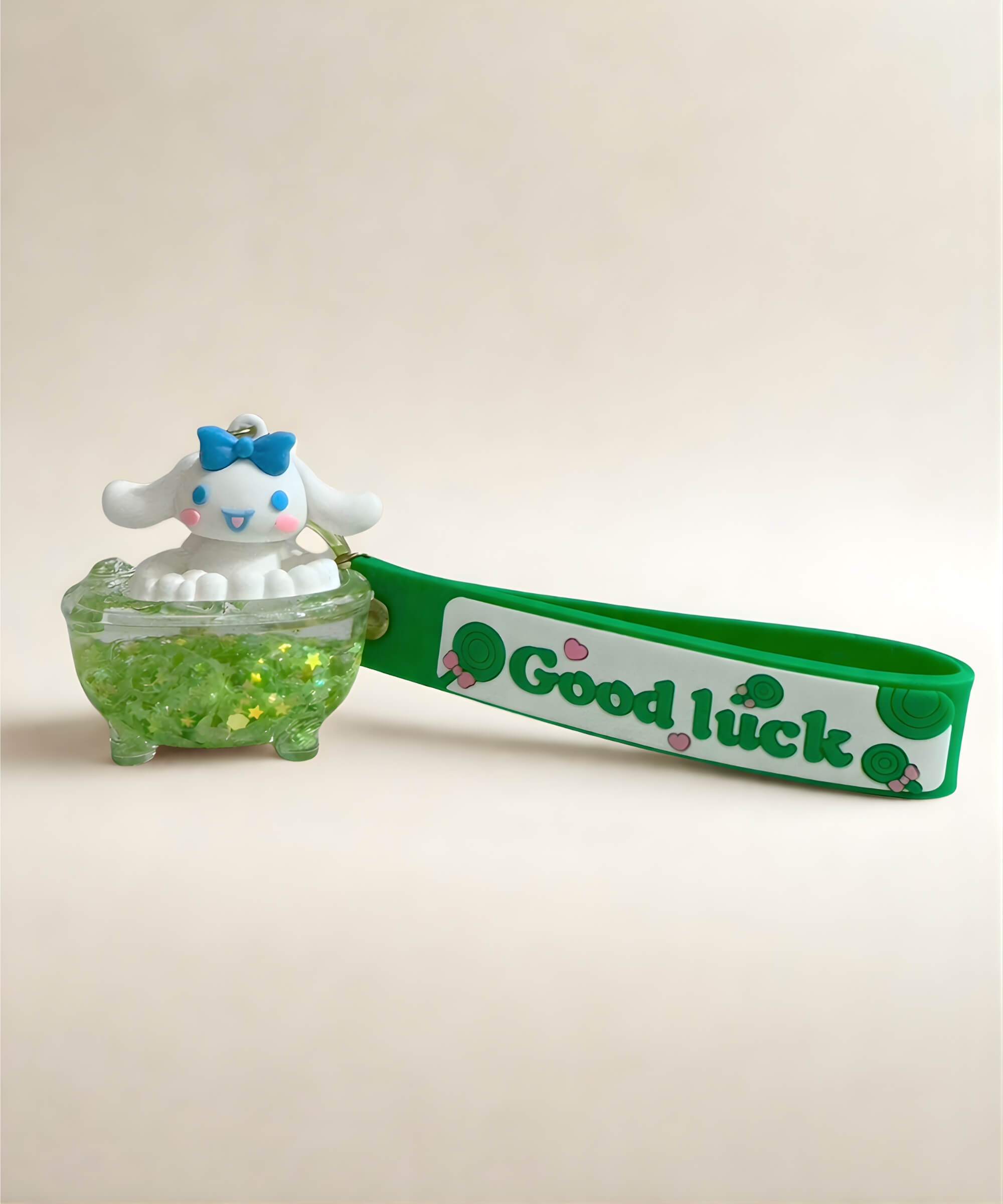 Cinnamoroll bathtub liquid keychain green glitter bath charm