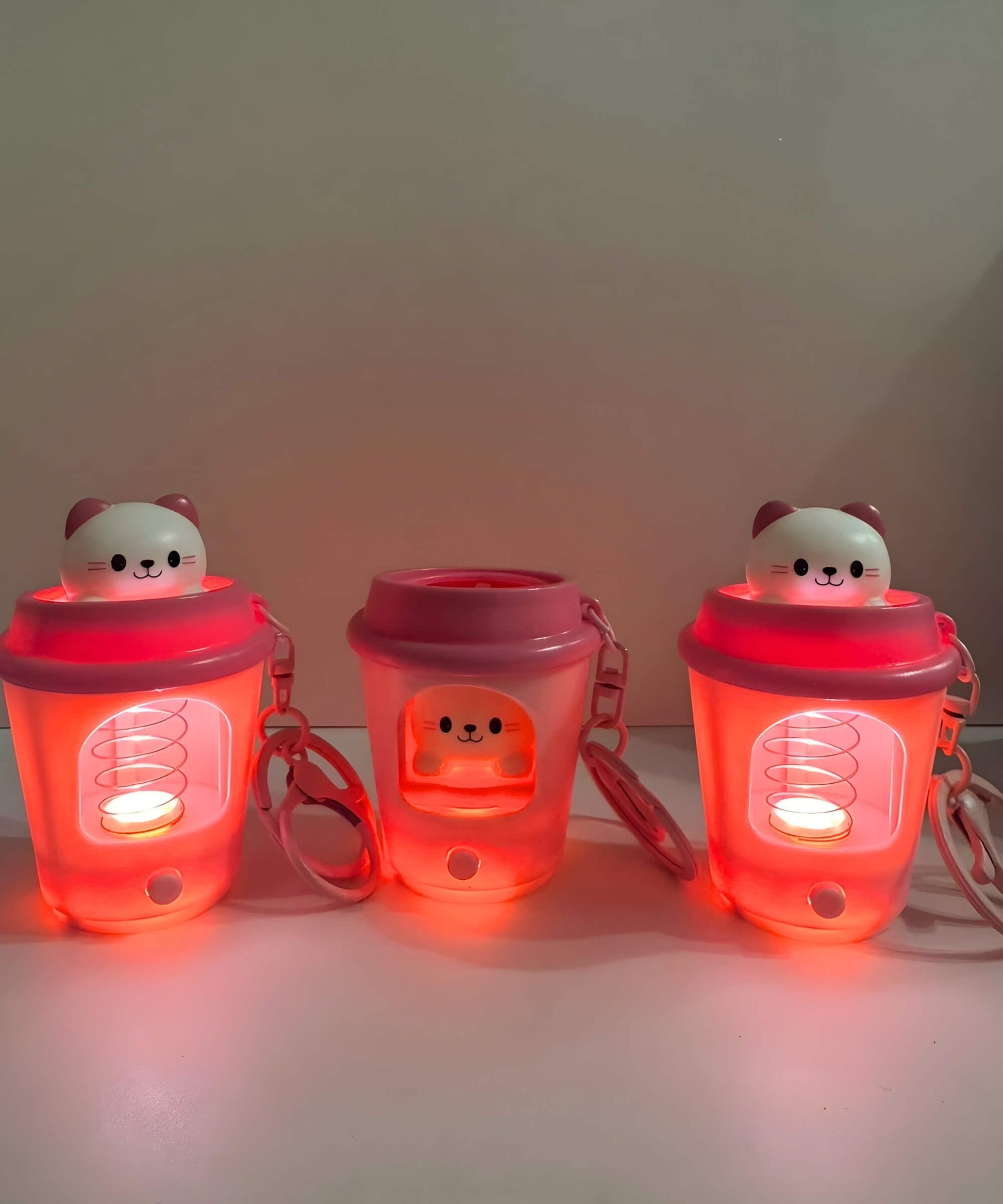 Pop-up coffee cup LED keychain glowing set light-up animal bag charms