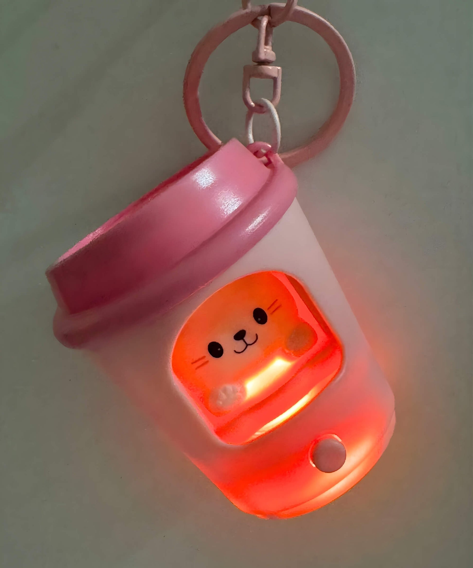 LED coffee cup keychain glowing light-up effect cute animal bag charm