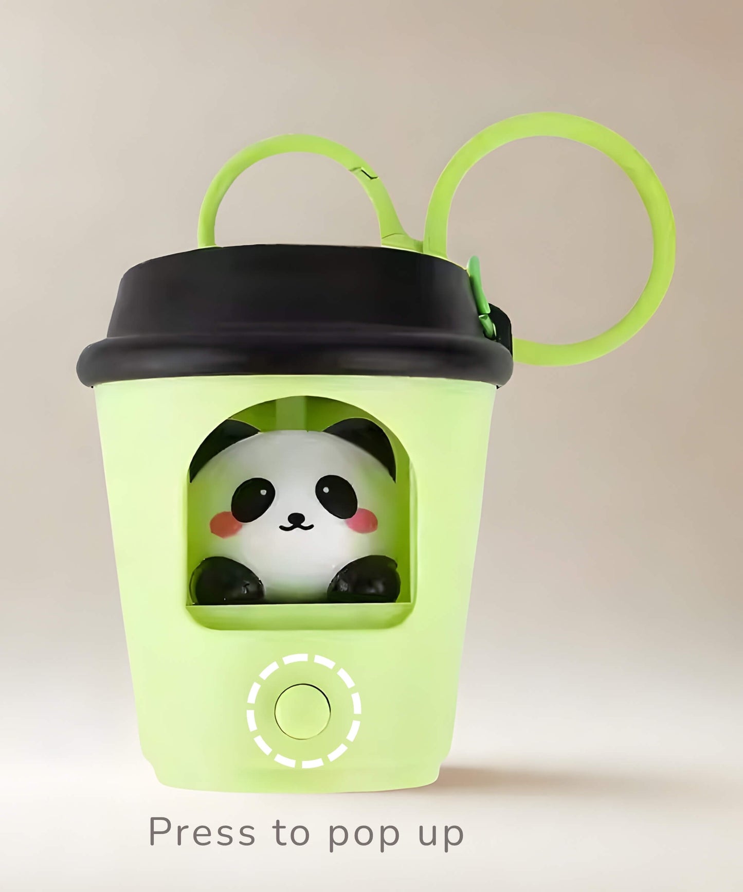 Pop-up coffee cup LED keychain press to pop up feature spring toy bag charm