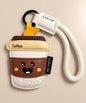 Coffee cup PU leather bag charm keychain with cream rope loop