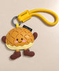 Pineapple Bun PU leather bag charm keychain with smiling face and yellow rope loop