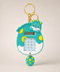 Green dinosaur calculator keychain with mini maze game and egg charm