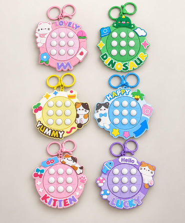 Six colourful electronic Tic Tac Toe game keychain designs