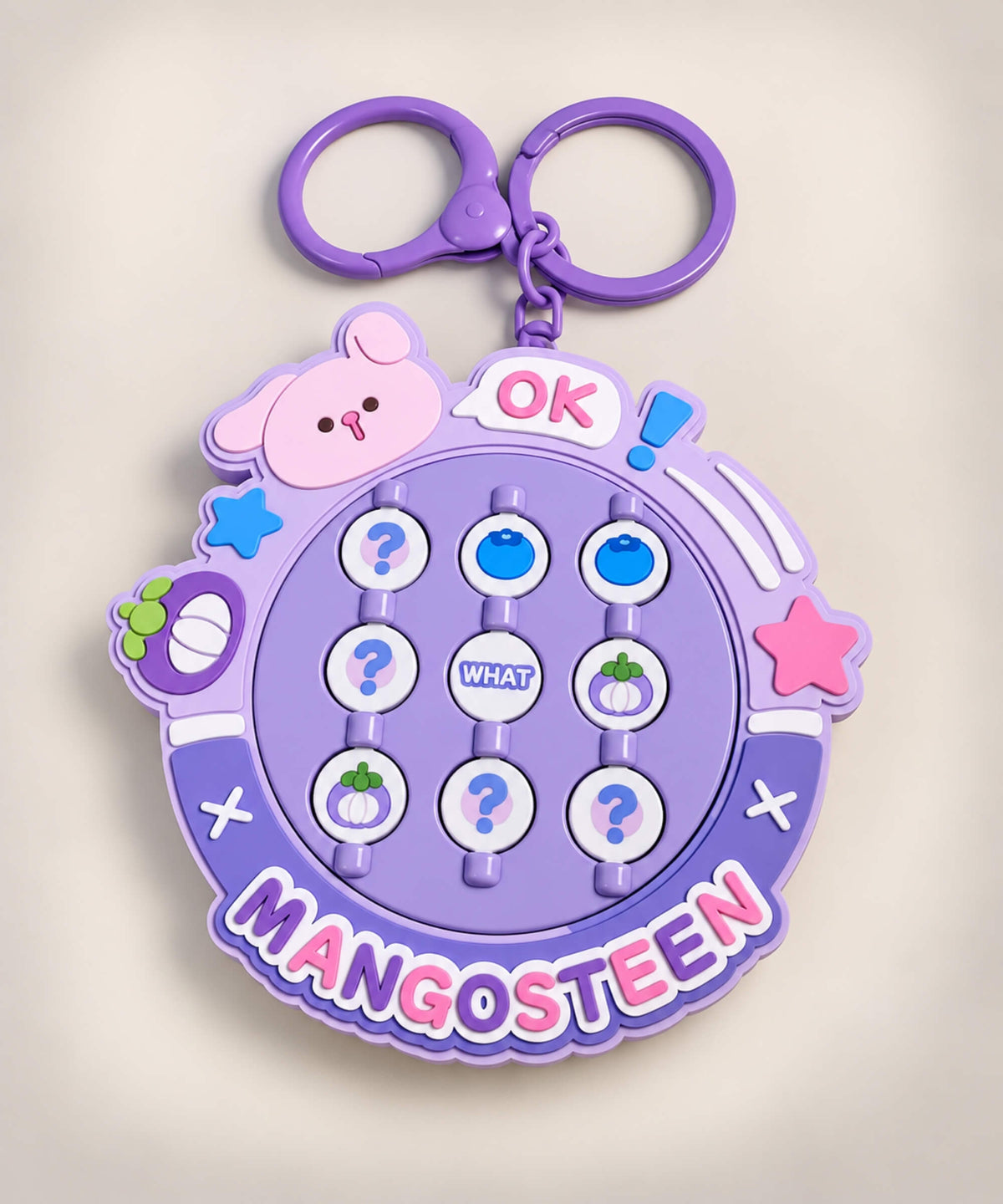 Mangosteen Flip Matching Game Keychain with nine rotating picture tiles