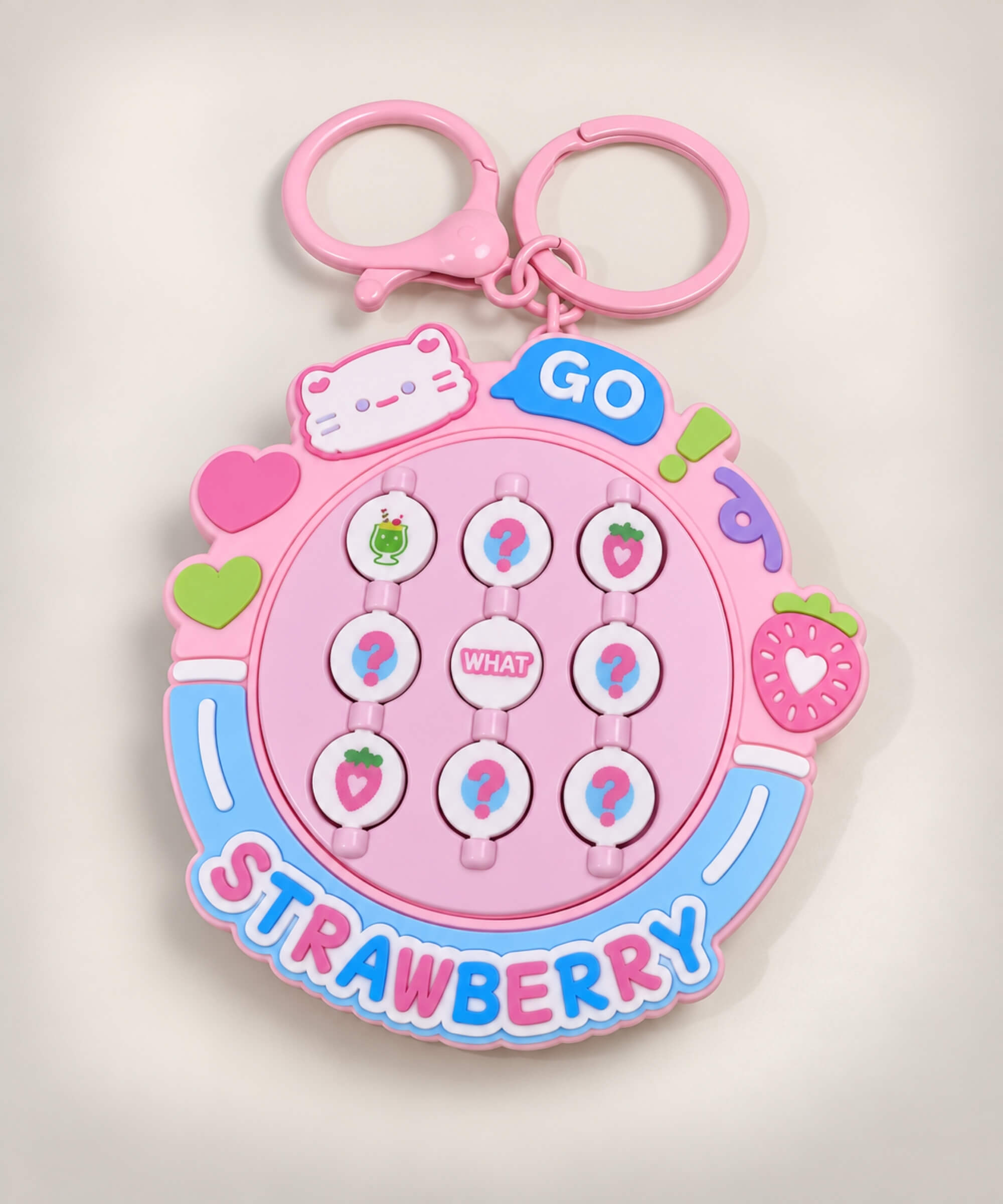 Strawberry Flip Matching Game Keychain with nine rotating picture tiles