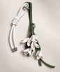 White floral PU leather bag charm keychain with cascading flower details