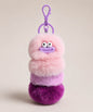 Purple fluffy caterpillar plush keychain with pink and purple layers, cute face and purple clip