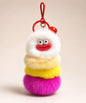 Rose pink fluffy caterpillar plush keychain with cream, yellow, orange and rose pink layers