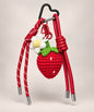 Strawberry fruit and veg crochet keychain with flower detail and red hanging cords