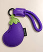 Purple eggplant PU leather bag charm keychain with green top