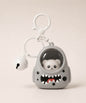 Grey cat light-up backpack keychain with white bell charm