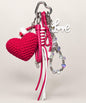 Red heart crochet keychain with love charm beads and red hanging cords