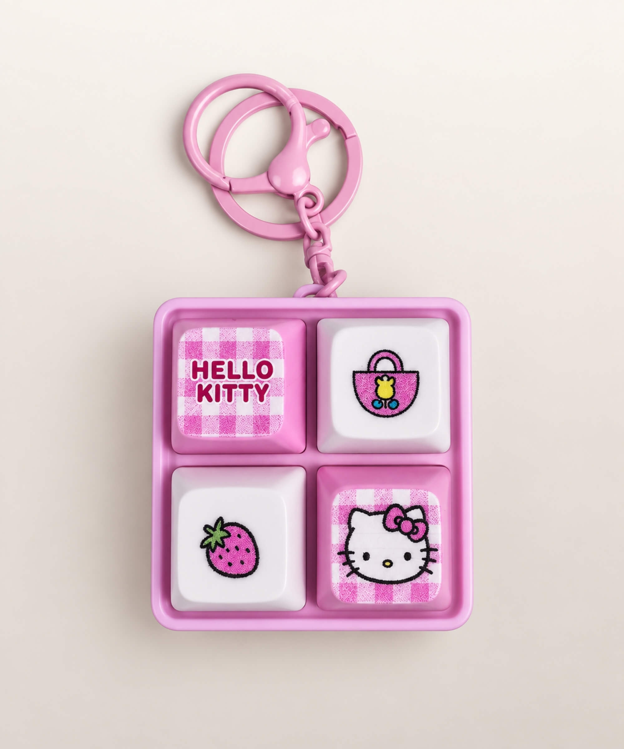 ink Hello Kitty light up sound button keychain with strawberry and bag button designs