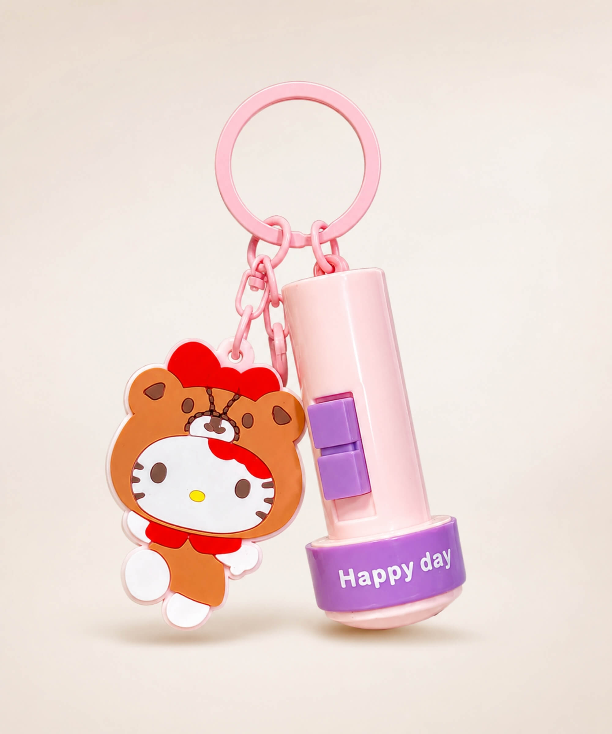 Hello Kitty projection light interactive keychain with pink flashlight charm and cute character pendant