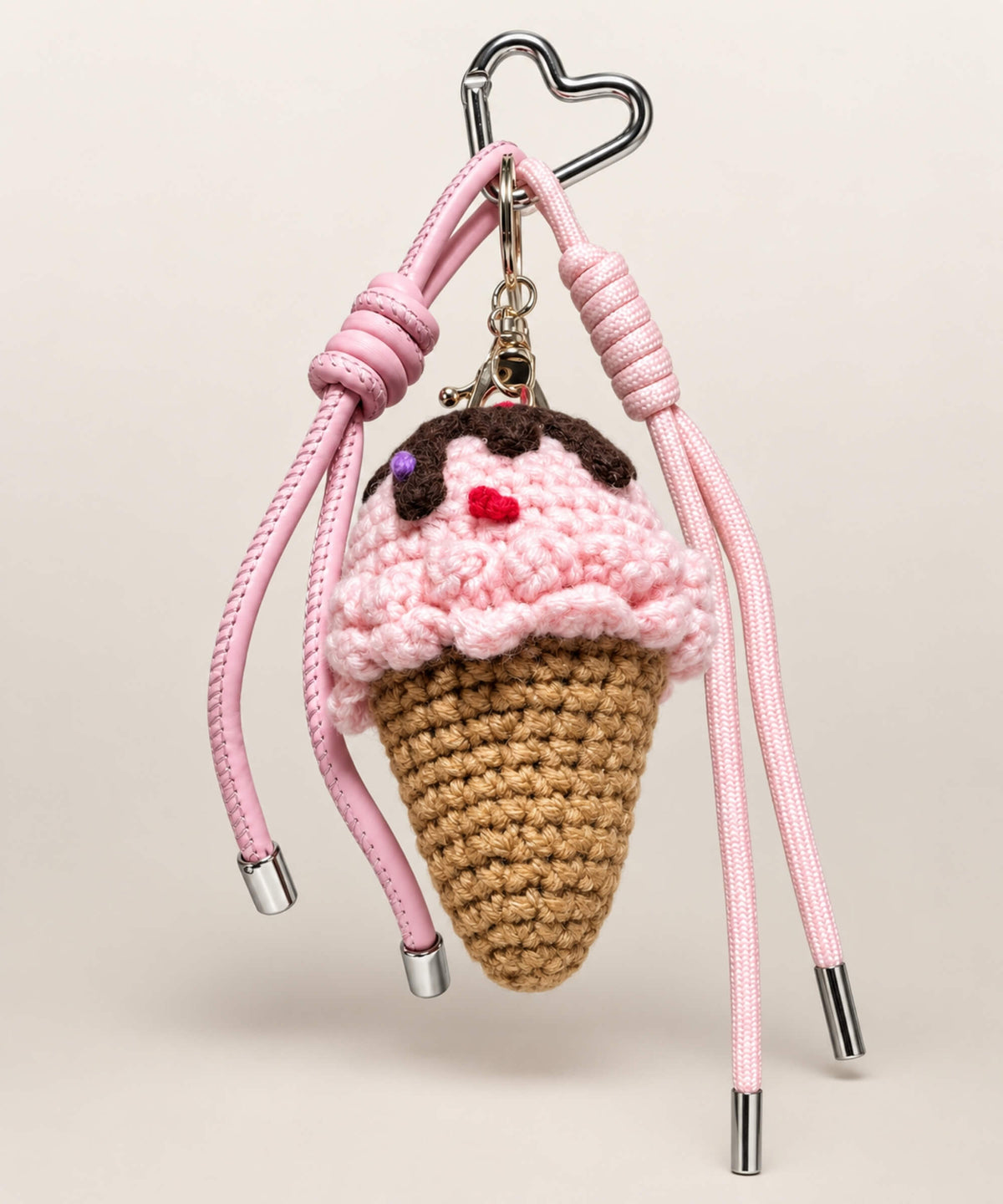Pink Scoop ice cream crochet keychain bag charm
