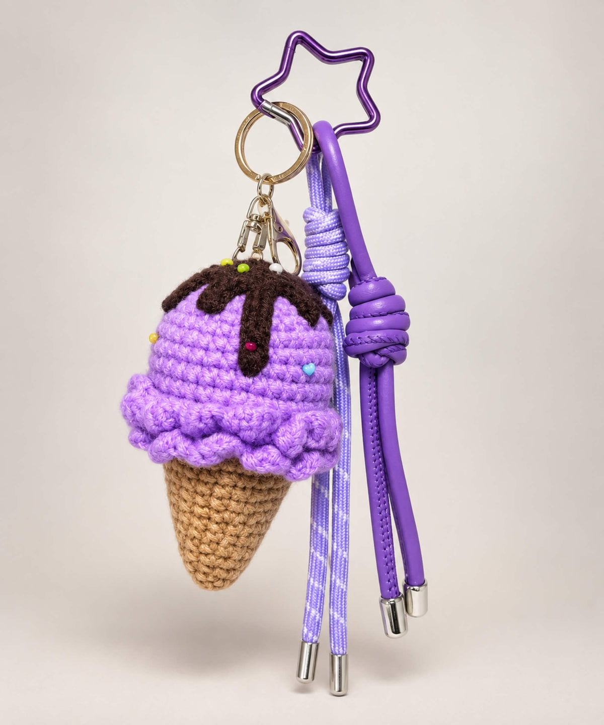Purple Scoop ice cream crochet keychain bag charm