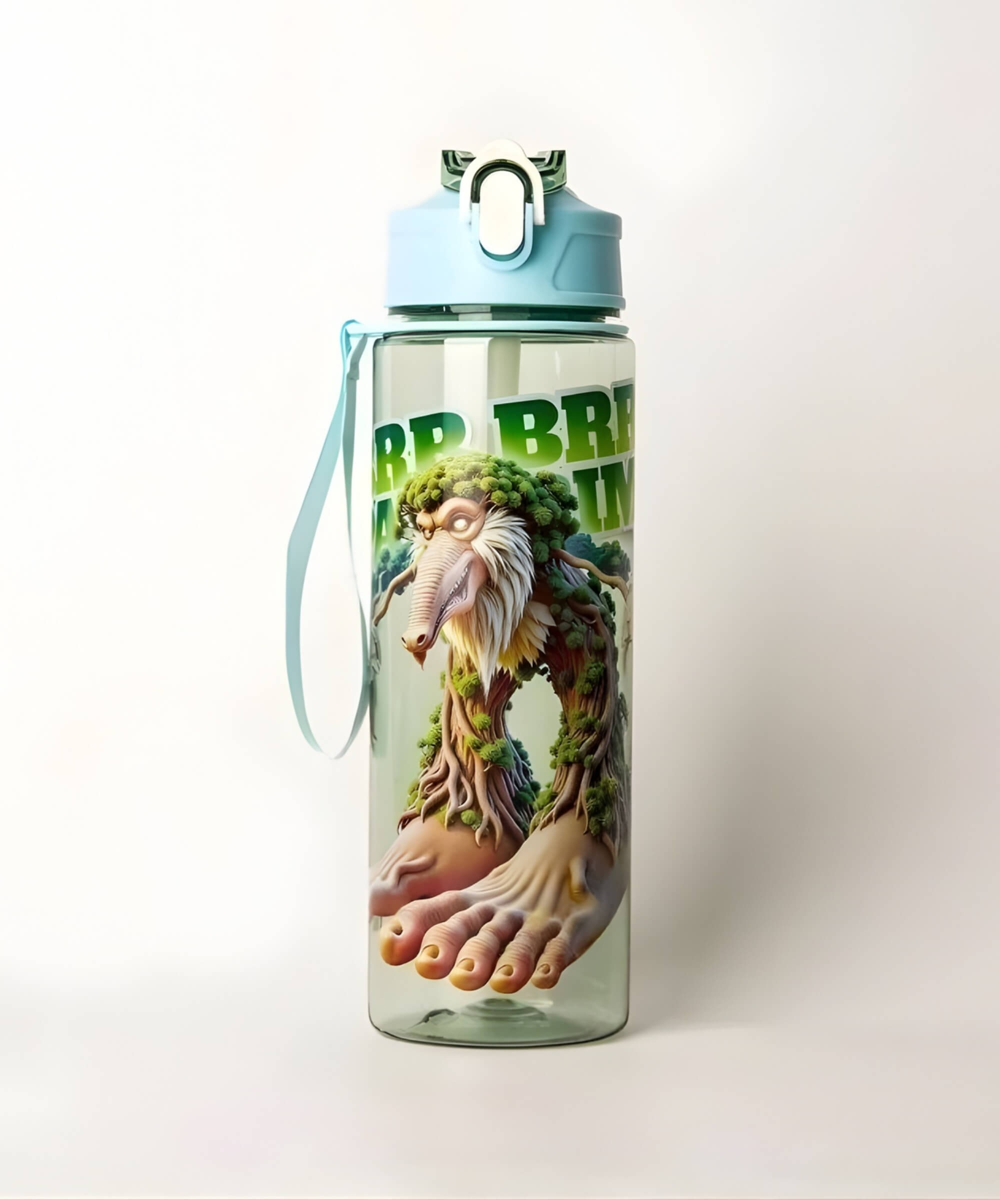 Italian brainrot green water bottle 750ml flip top kids bottle Brr Brr Patapim character design