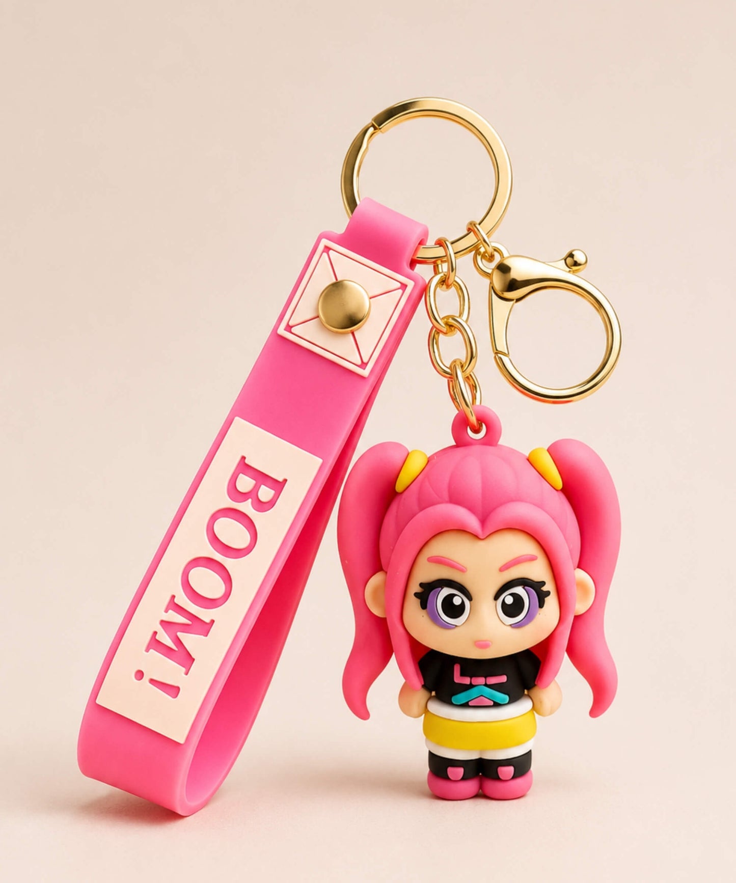 K-POP Mira pink character keychain with gold hardware