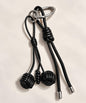 Black knotted ball PU leather bag charm keychain with double ball cord details