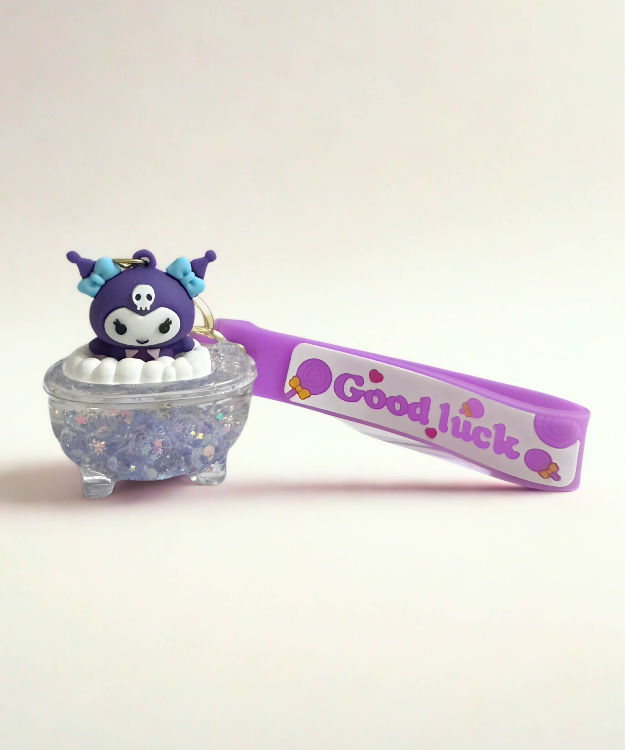 Kuromi bathtub liquid keychain purple glitter bath charm