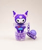 Kuromi bubble tea liquid keychain with purple glitter beads and purple clip
