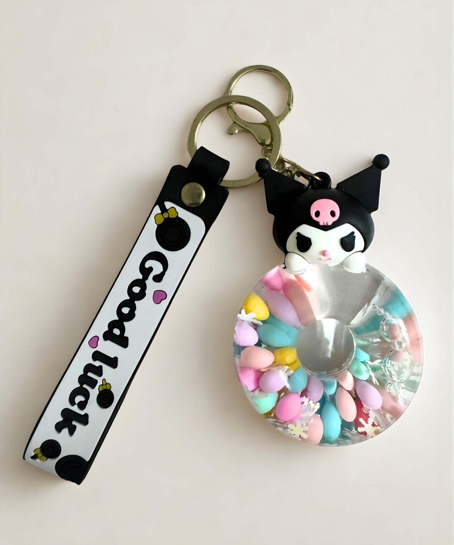 Kuromi donut liquid keychain floating beads charm cute black character bag charm