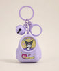Purple Kuromi light-up backpack keychain with bell charm