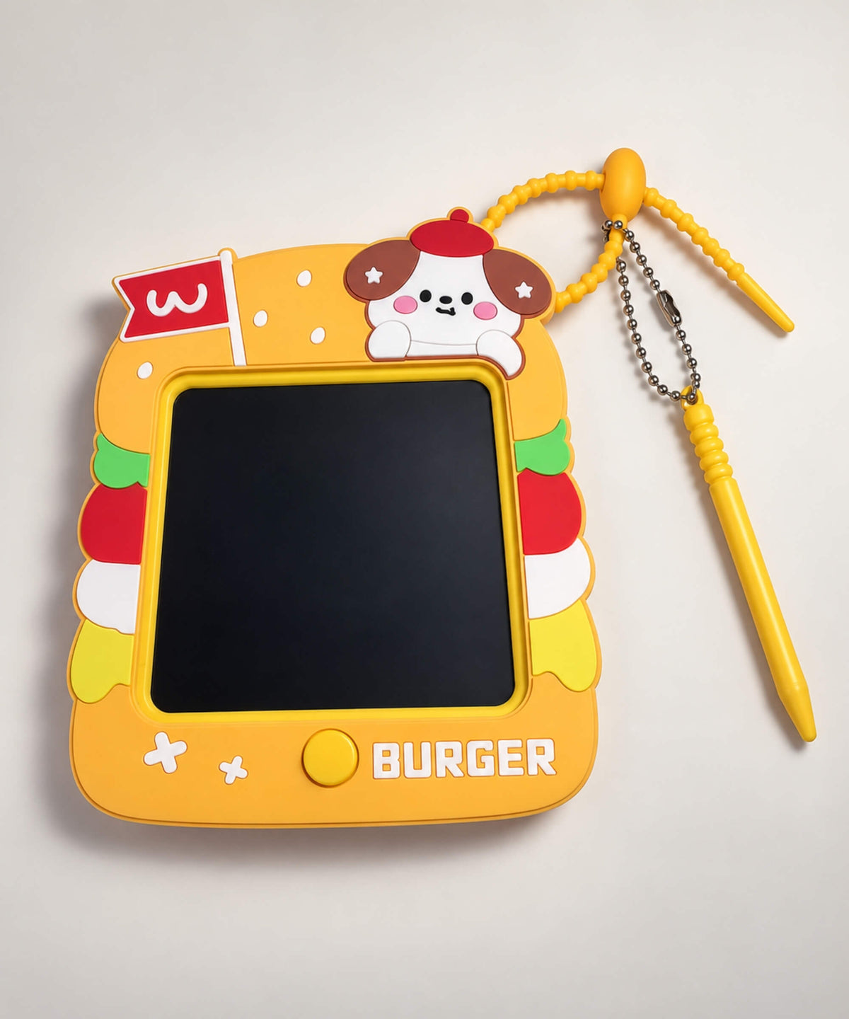 Puppy Burger LCD Drawing & Writing Tablet Keychain with attached stylus
