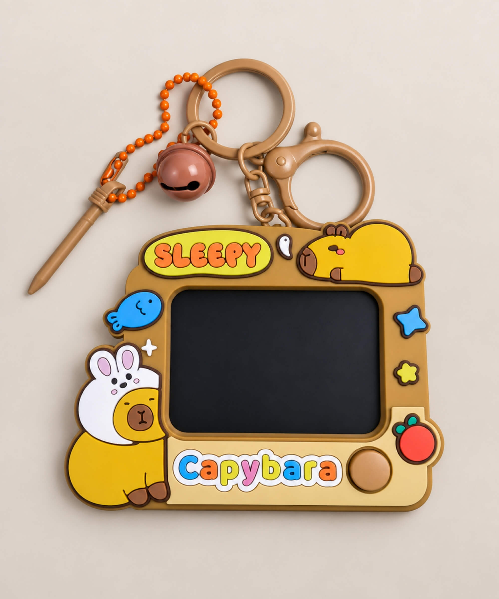 Sleepy Rabbit Capybara Small LCD Drawing & Writing Tablet Keychain with attached stylu