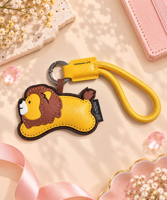 lion-pu-leather-bag-charm-keychain-yellow-brown-lifestyle