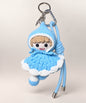 Blue Little Red Riding Hood style crochet doll keychain with hooded cape
