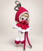 Red Little Red Riding Hood style crochet doll keychain with hooded cape