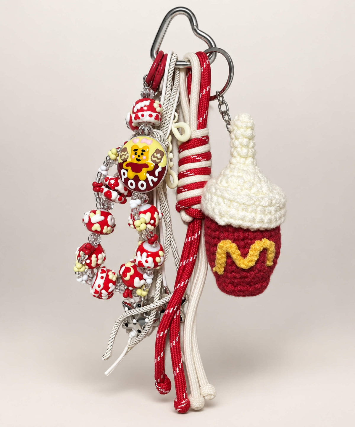 McDonald’s style beaded fast food inspired keychain with red and white charms