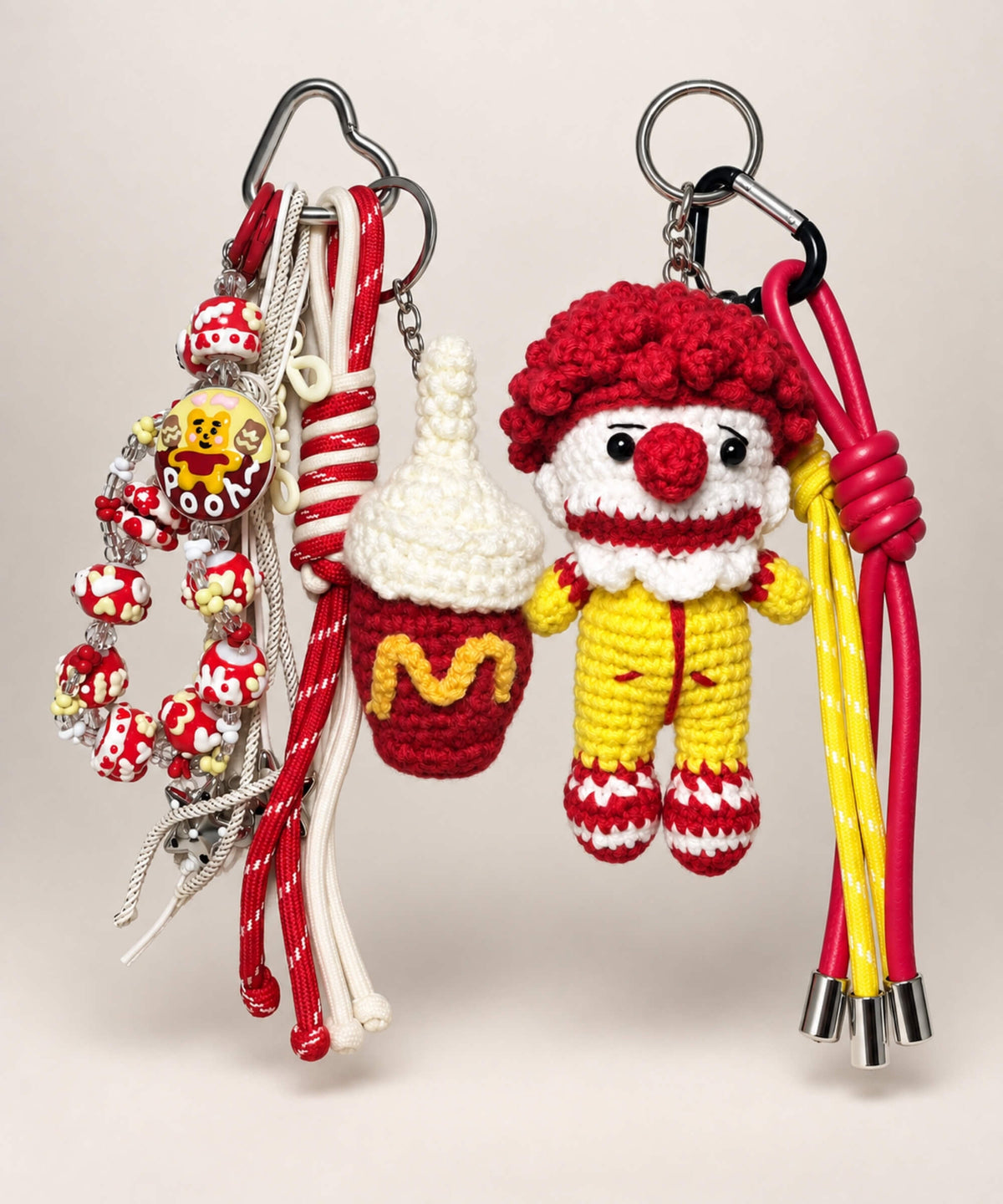 McDonald’s style crochet character and beaded fast food inspired keychains