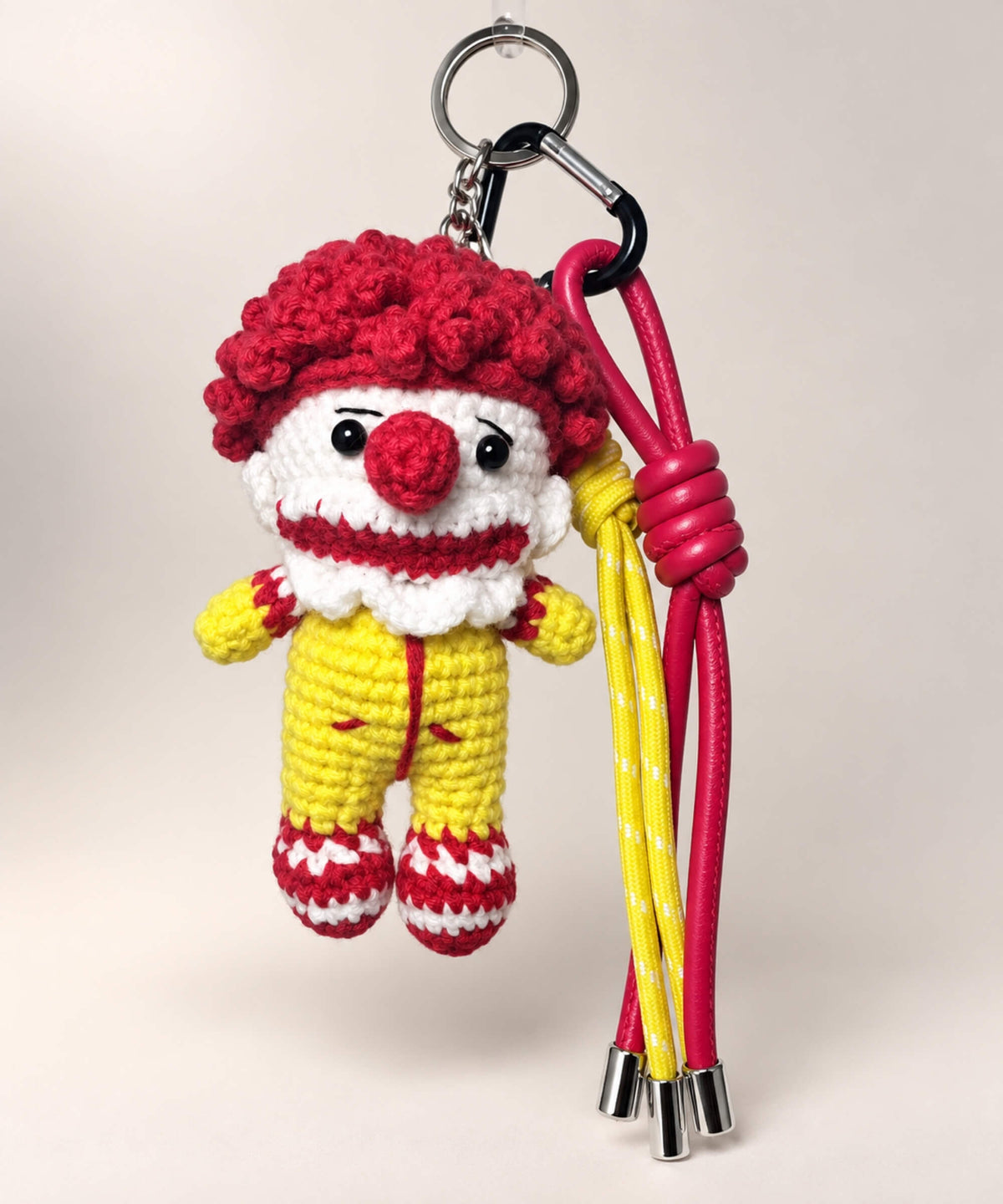McDonald’s style crochet character keychain with red hair and yellow outfit