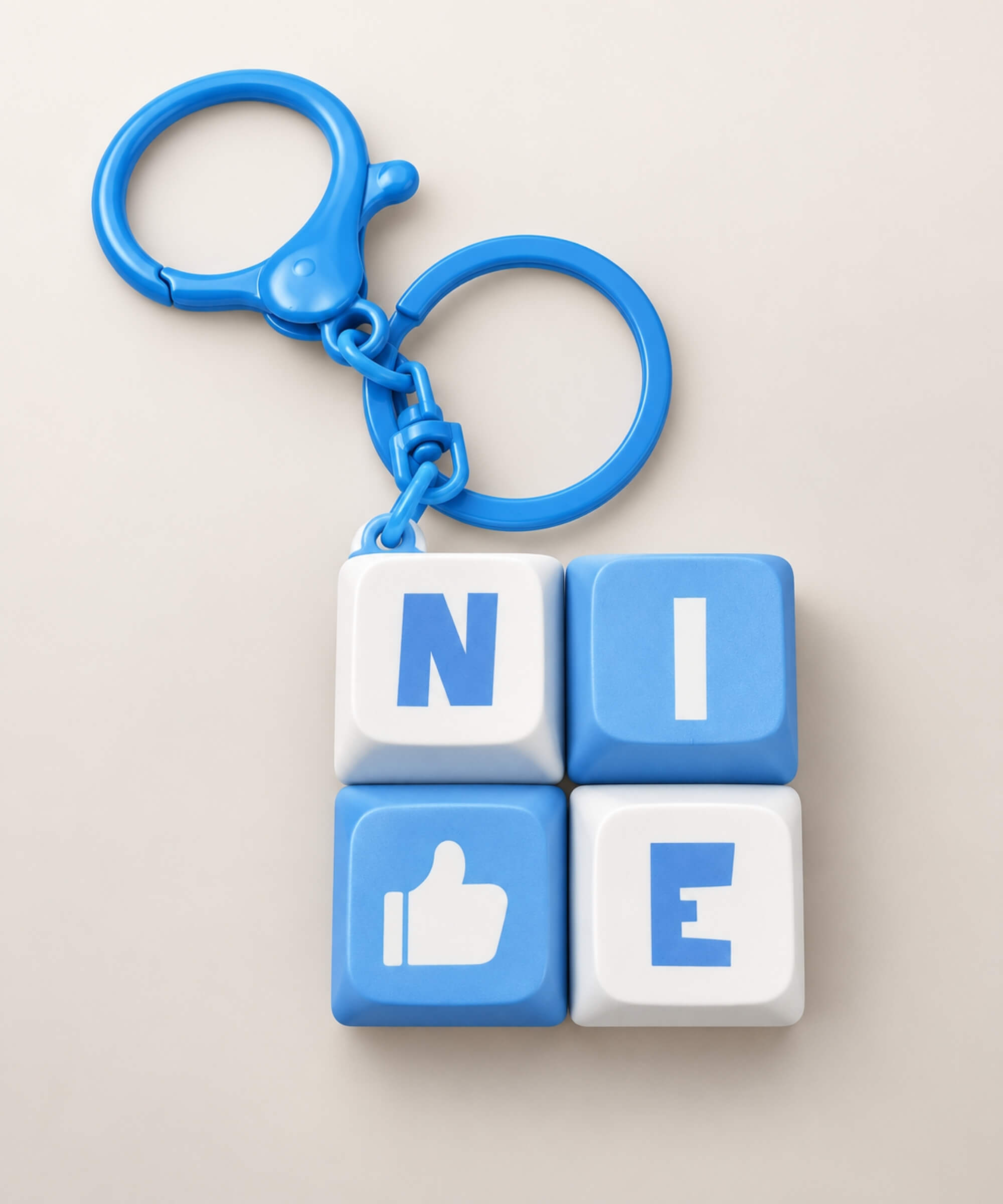 Blue Nice mini keyboard fidget keychain with four pressable keys