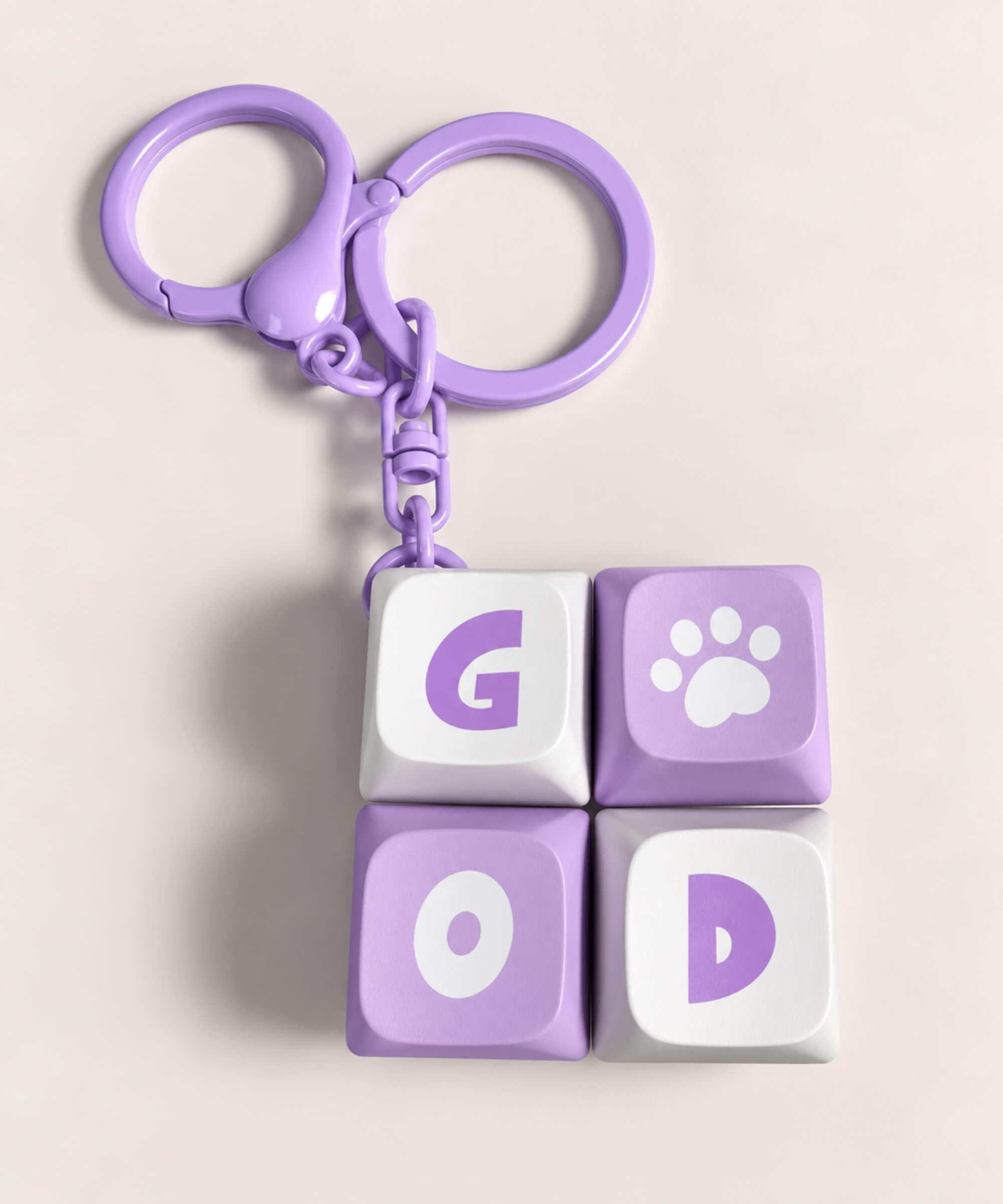 Purple Good mini keyboard fidget keychain with four pressable keys