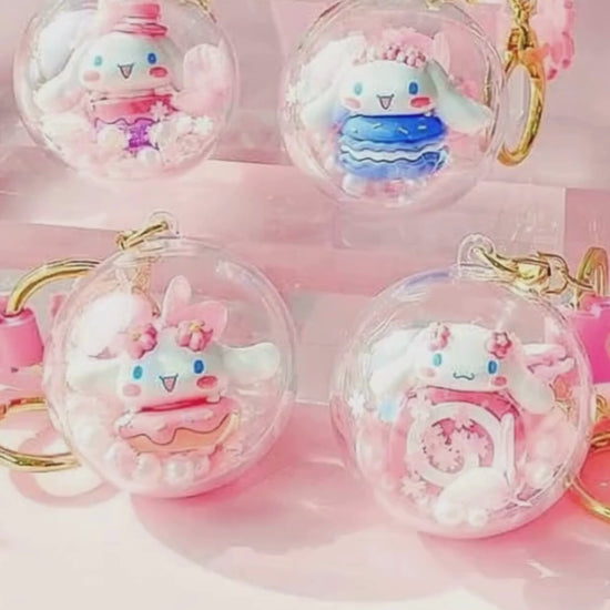 Cinnamoroll shaker keychain with floating beads moving inside clear round charm