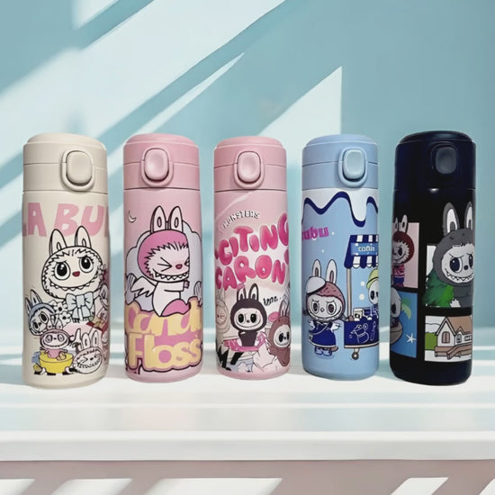 Charmazing Labubu style insulated water bottle 420ml stainless steel thermal kids drink bottle