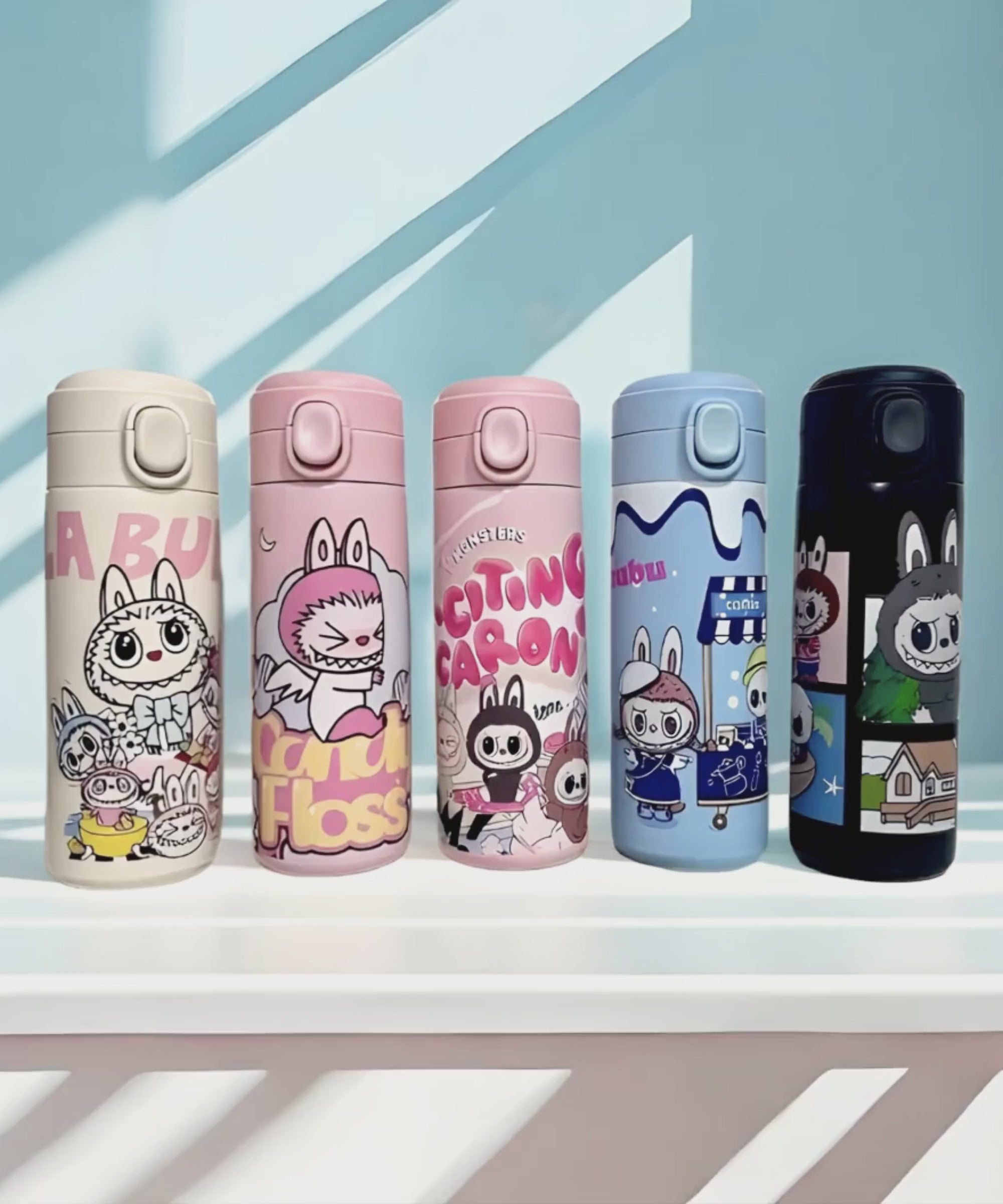Charmazing Labubu style insulated water bottle 420ml stainless steel thermal kids drink bottle